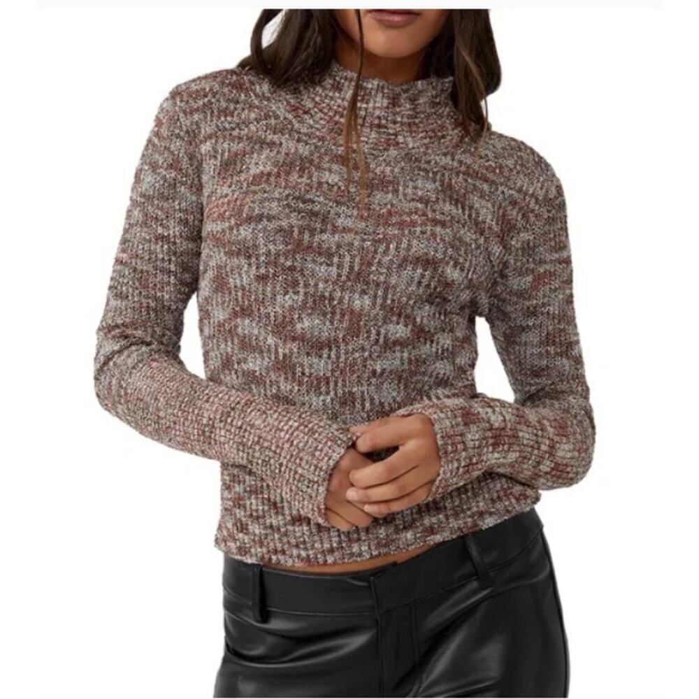 Free People Blair Space Dye Mock Neck Sweater - Size S